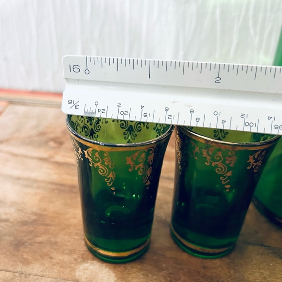 Mid century, green glass decanter set Blown Glass with 22k Gold - Picture 4 of 12